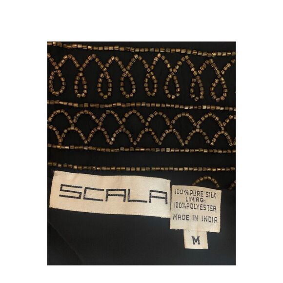 Scala Vintage Silk Beaded Jacket Black Gold Medium | Elegant Cocktail Evening We - Picture 5 of 5